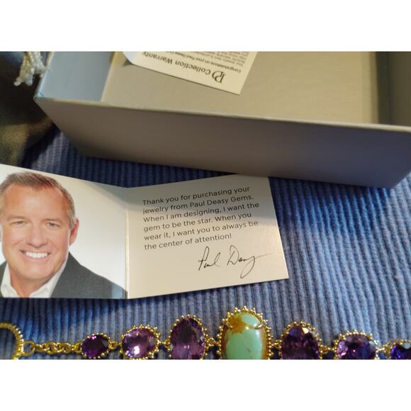 Paul Deasy Turquoise/Amethyst Bracelet 925 UTC India Brand New In Box - Picture 3 of 10